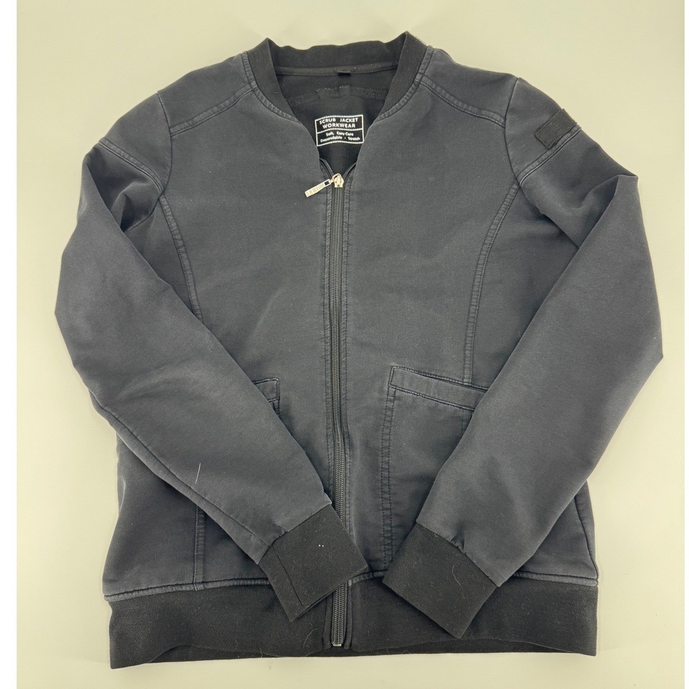Black Scrub Jacket Workwear Soft Easy Care Dependable Stretch Bomber XS